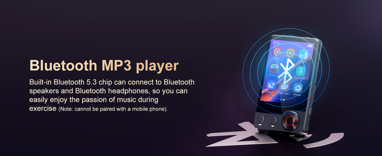 128GB MP3 player (with Bluetooth 5.3), 2.4’ portable full touchscreen music player (with speakers and Micro SD card slot)
