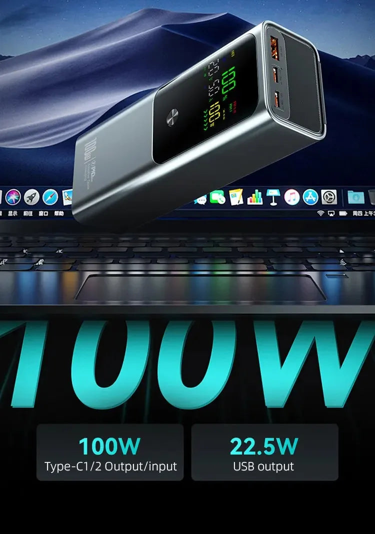 50000mAh Portable Color Screen Power Bank Supports PD100W Bidirectional Fast Charging Suitable For IPhone Laptop Samsung