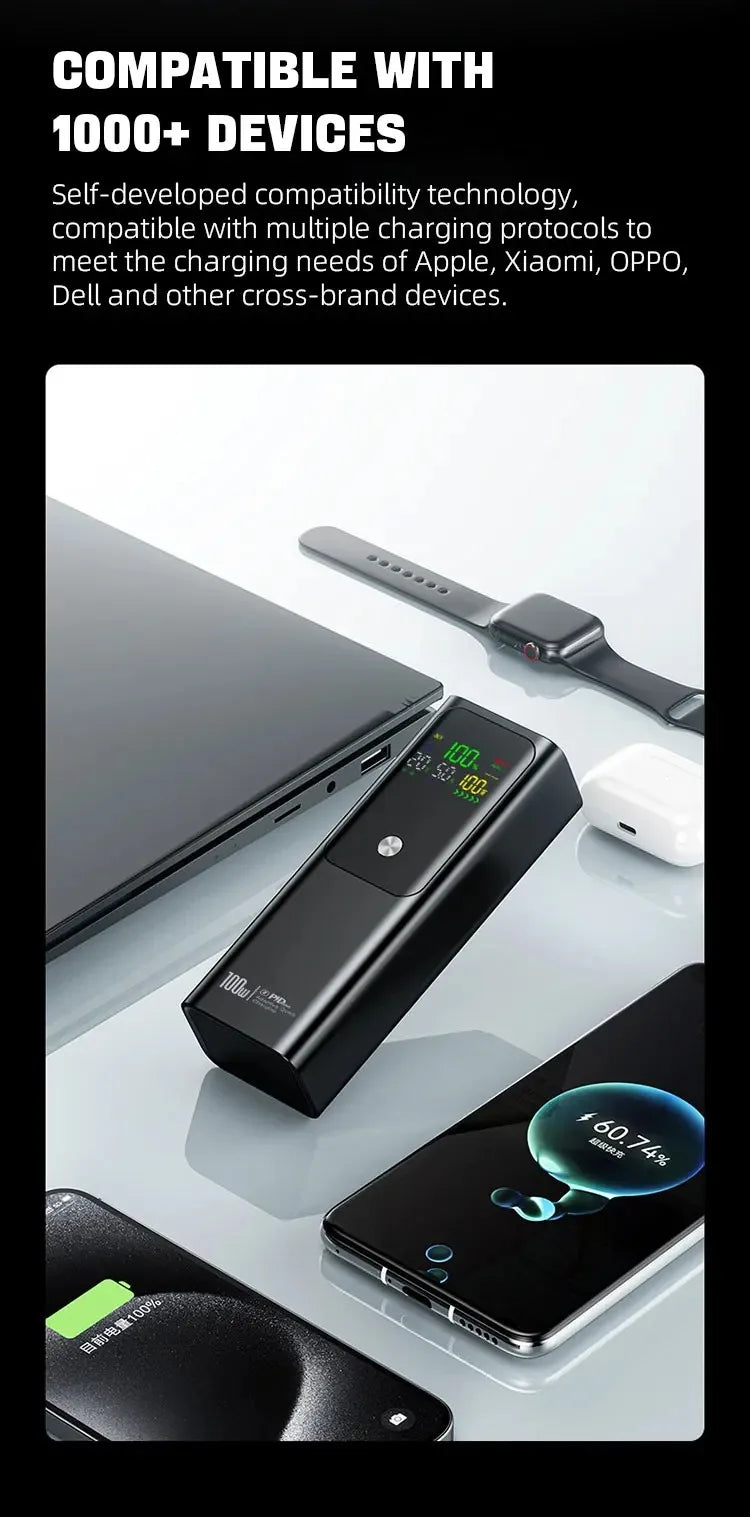 50000mAh Portable Color Screen Power Bank Supports PD100W Bidirectional Fast Charging Suitable For IPhone Laptop Samsung