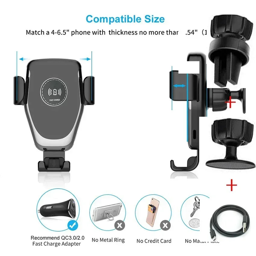 30W Wireless Chargers Fast Car For iPhone 16 15 14 13 12 Pro XS Max XR Samsung Xiaomi Wireless Charging Phone Car Holder Charger