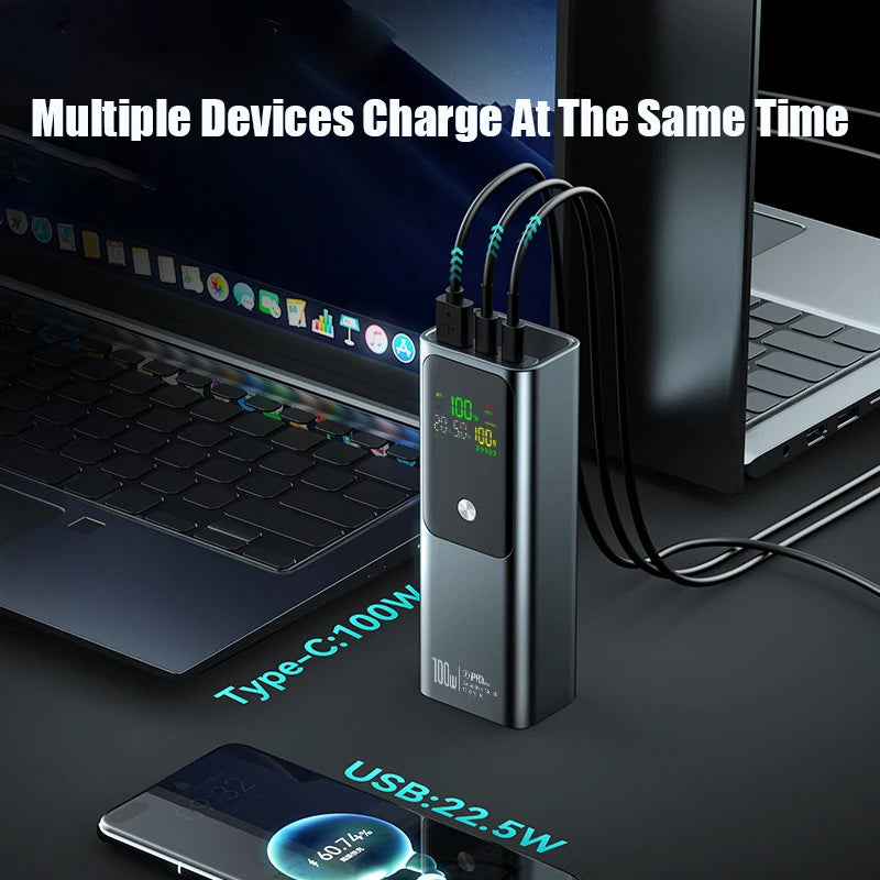 50000mAh Portable Color Screen Power Bank Supports PD100W Bidirectional Fast Charging Suitable For IPhone Laptop Samsung