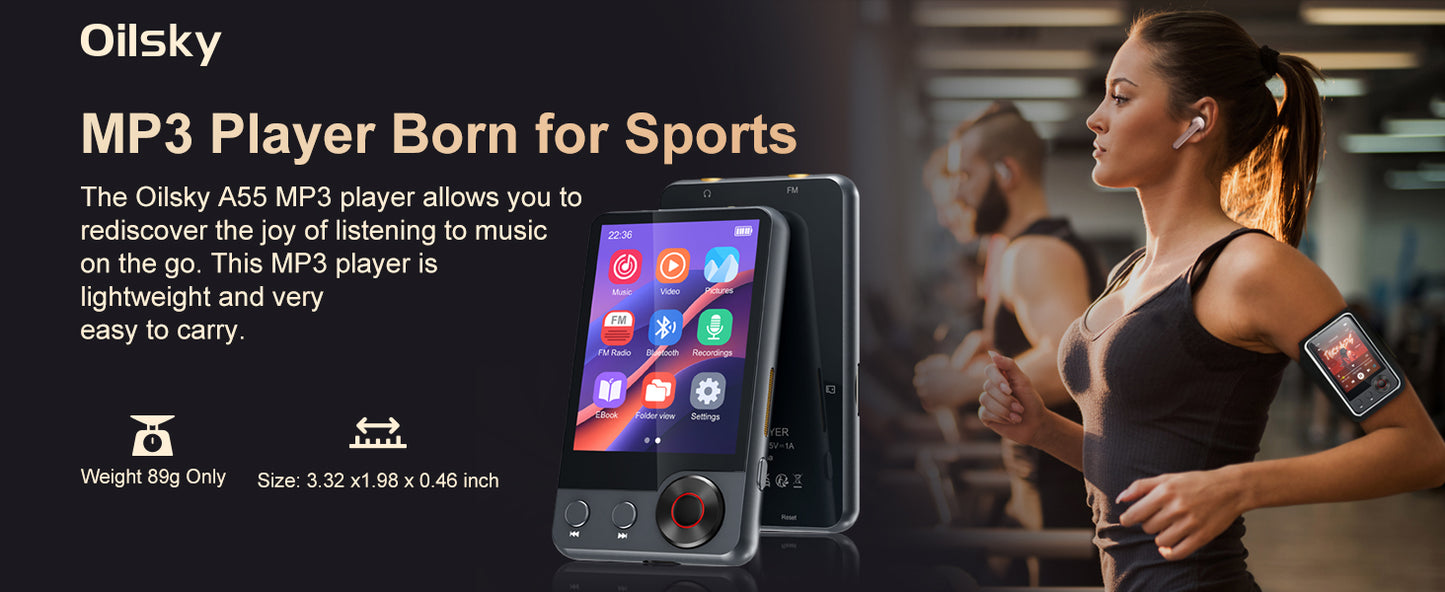 128GB MP3 player (with Bluetooth 5.3), 2.4’ portable full touchscreen music player (with speakers and Micro SD card slot)