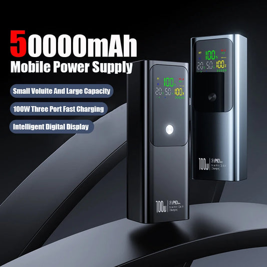 50000mAh Portable Color Screen Power Bank Supports PD100W Bidirectional Fast Charging Suitable For IPhone Laptop Samsung