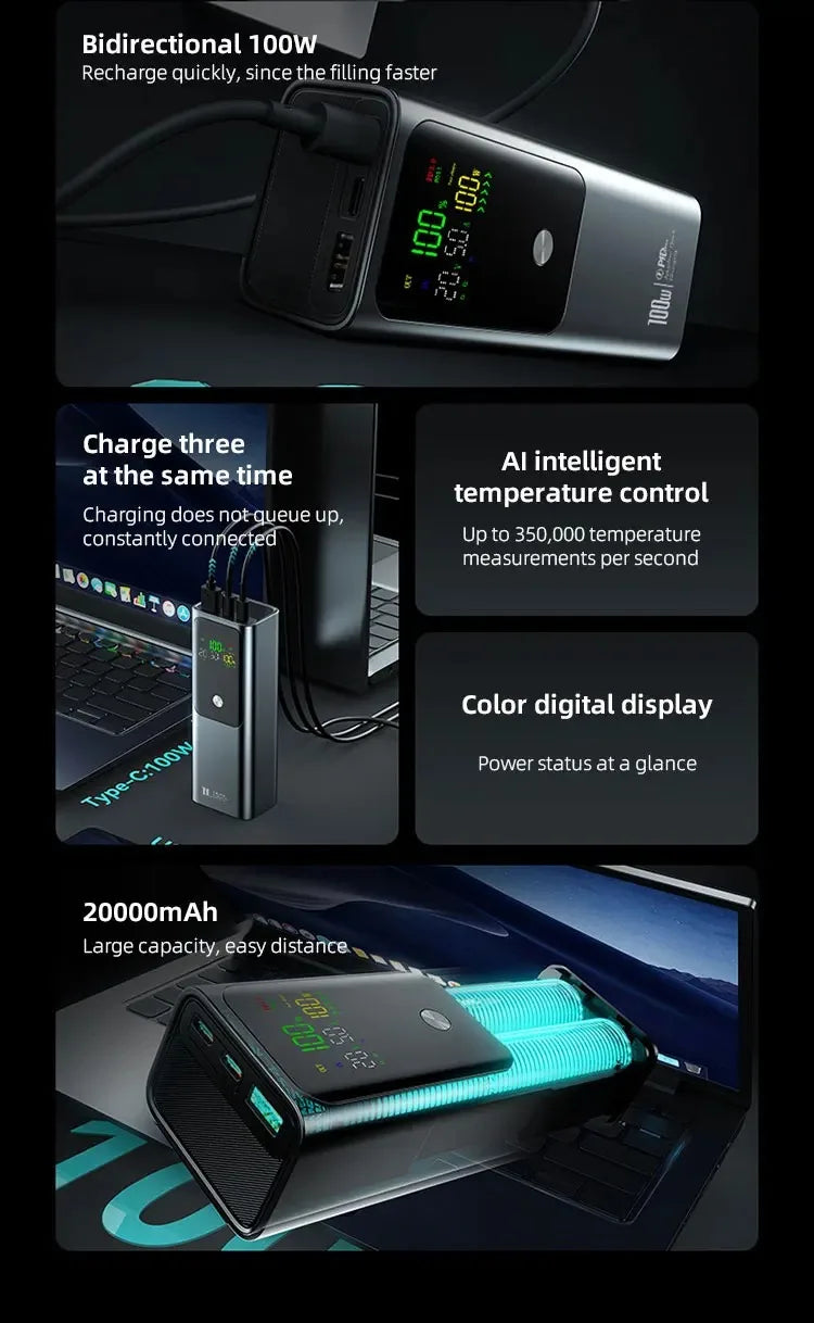 50000mAh Portable Color Screen Power Bank Supports PD100W Bidirectional Fast Charging Suitable For IPhone Laptop Samsung