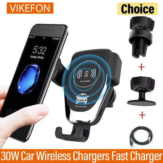 30W Wireless Chargers Fast Car For iPhone 16 15 14 13 12 Pro XS Max XR Samsung Xiaomi Wireless Charging Phone Car Holder Charger